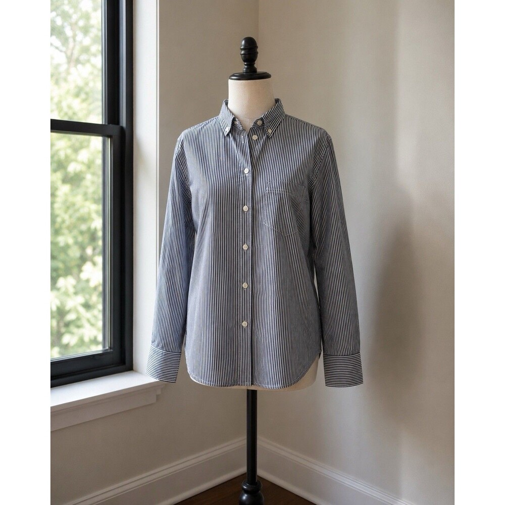 J.Crew Blue White Striped Button Up Shirt Women’s Size 10 Classic Preppy